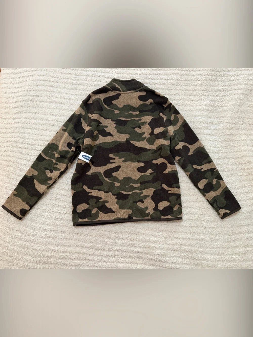 Old Navy Kids Camo Zip-Button Fleece Pullover - Green, Brown, Black